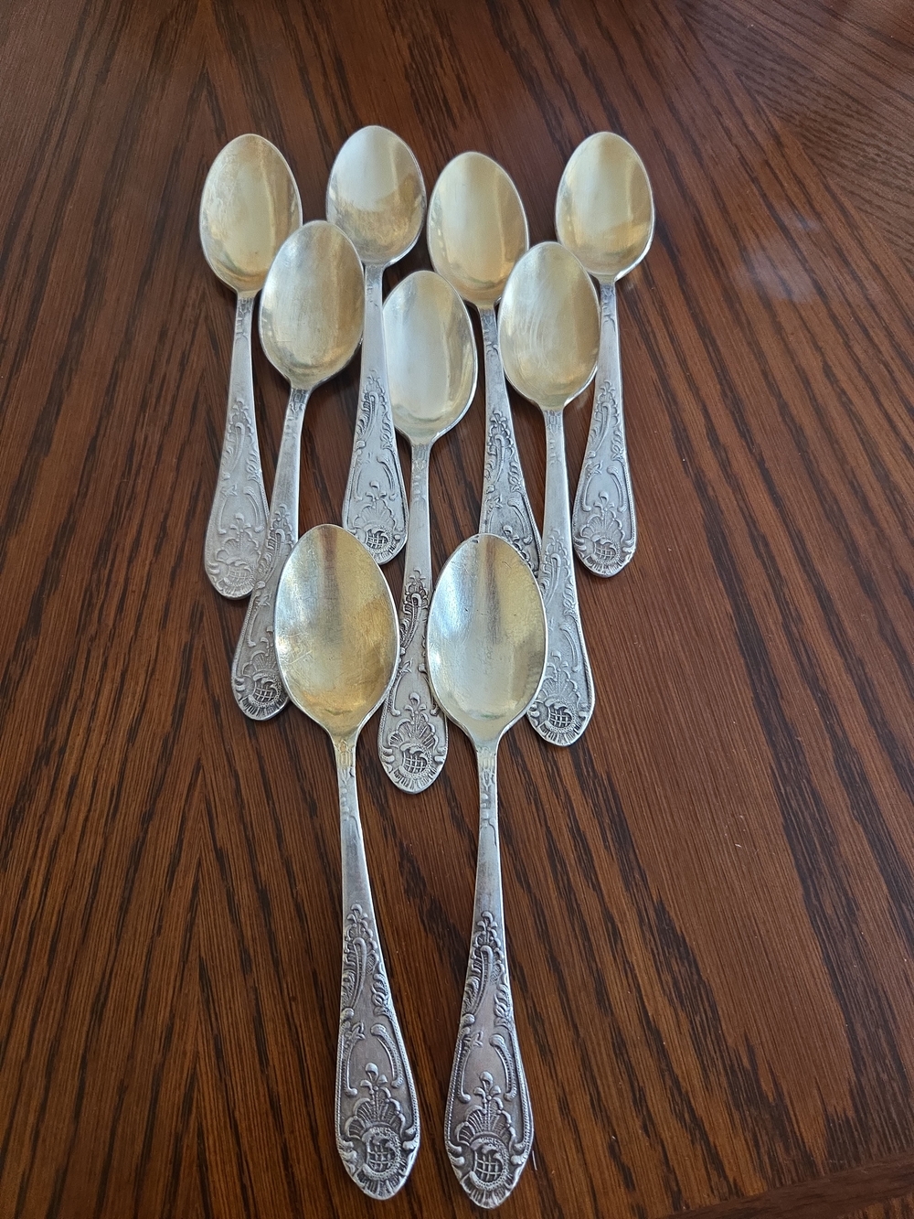 Vintage Soviet USSR Melchior Teaspoon Set of 9 МНЦ Floral Design